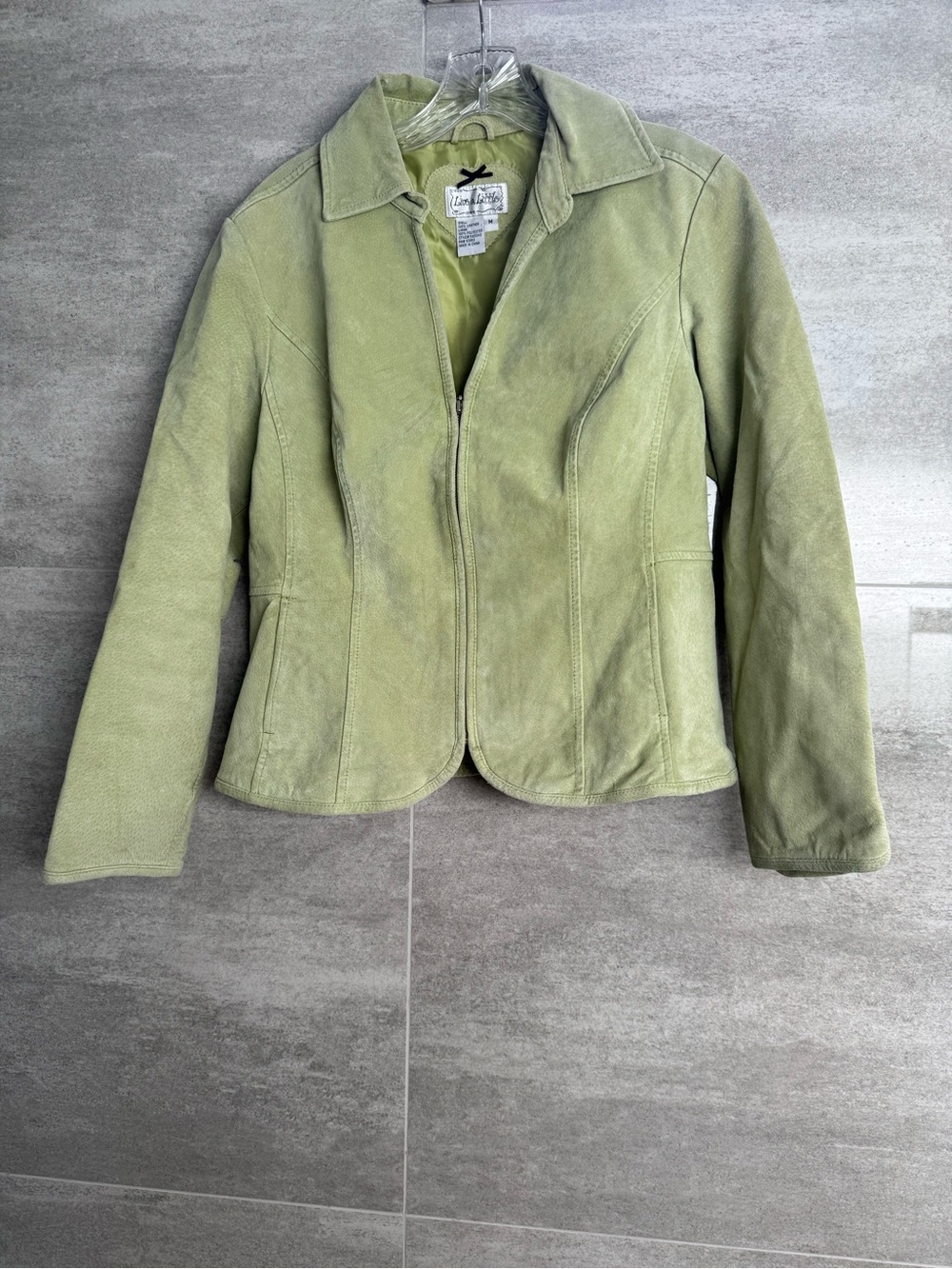 Live A Little Light Olive Green Suede Zip Jacket